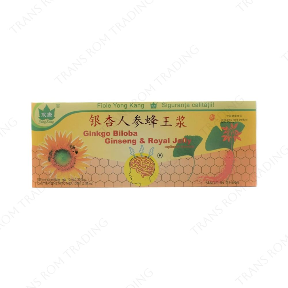 Supliment alimentar Ginkgo Biloba + Ginseng + Royal Jelly, 10 fiole x 10ml, YongKang